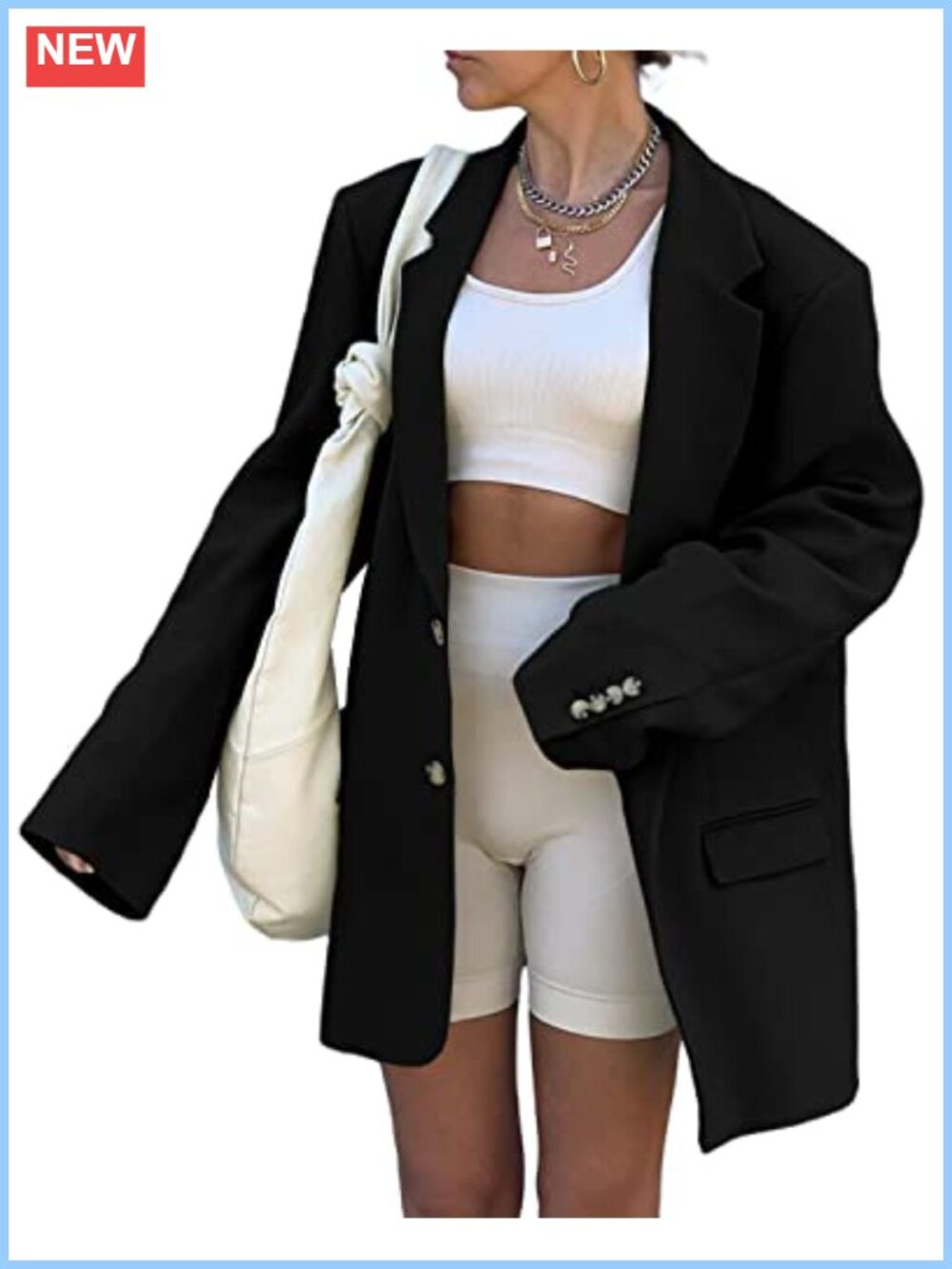 Women's Oversized Long Sleeve Blazer Lapel Collar Double-Breasted Flap Pockets